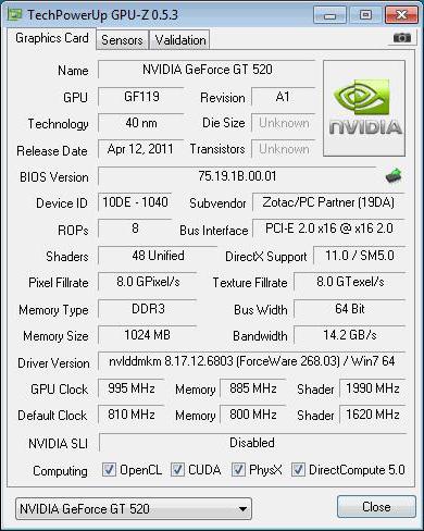 Specifiche di nvidia gt 520