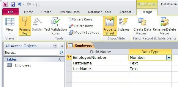 creare un database di accesso ms