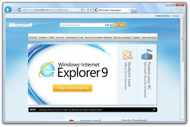 home page su internet explorer